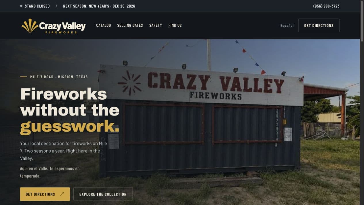 Crazy Valley Fireworks — homepage preview