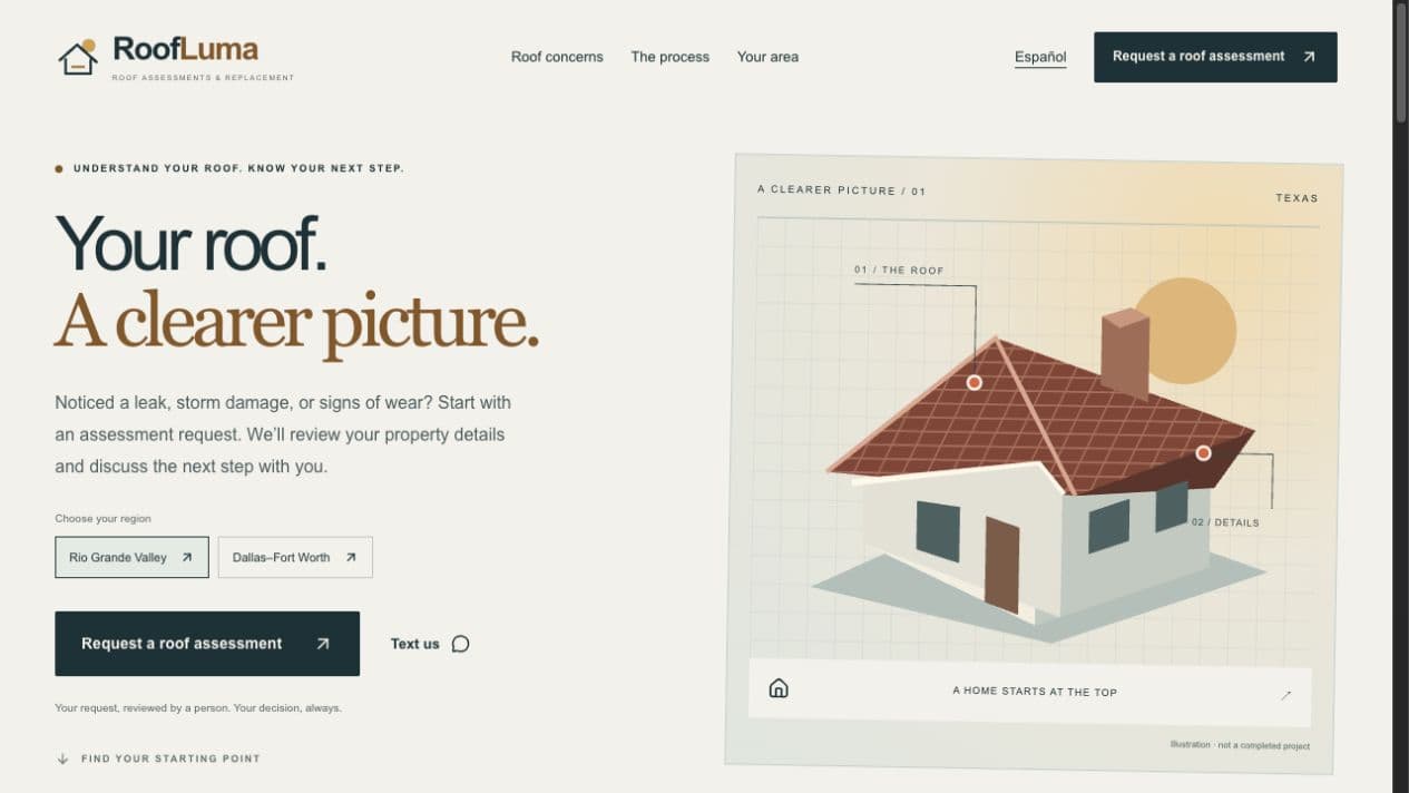 RoofLuma — homepage preview